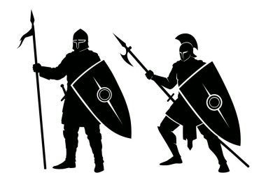 Antik Savaşçılar Zırhlı Koruma Kalkanları ve Mızrak Başı Duruşu