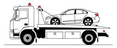 Flatbed 'de bir çekici naklediyor.
