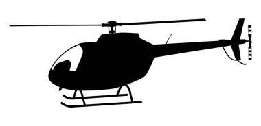 Beyaz bir arka planda izole edilmiş siyah bir helikopter.