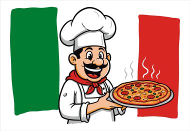 Geleneksel İtalyan Pizza Şefi Bayrak Arkaplan Resimli