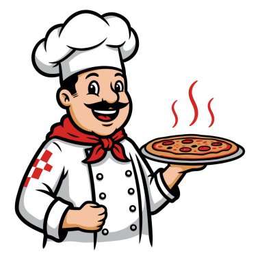 Gülümseyen Şef fırından leziz biberli pizza getiriyor.