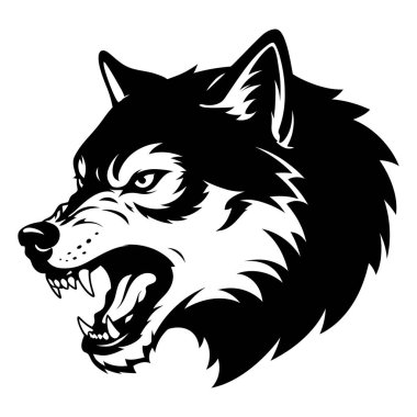 Acımasız Kurt Kafası Siyah ve Beyaz Çizim Tasarımı