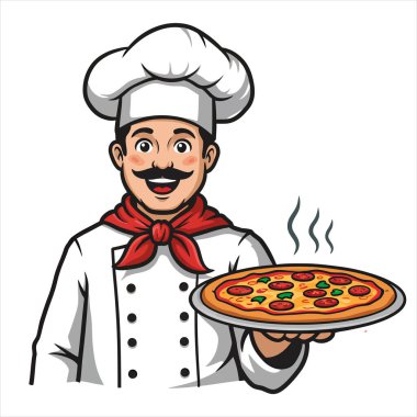 Pizzalı Neşeli Şef Restoran Mutfağında Taze Hazır