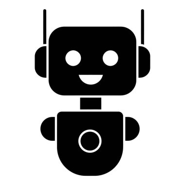 Siyah ve Beyaz Vektör Sevimli Çizgi Robot Çizimi