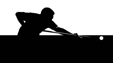Siluetli Bilardo oyuncusu Masada Bilardo Topu Hedefliyor