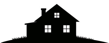 Pencereleri ve bacası olan bir evin silueti.