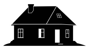 Windows ve Chimney 'li Basit Bir Köy Evi Silueti