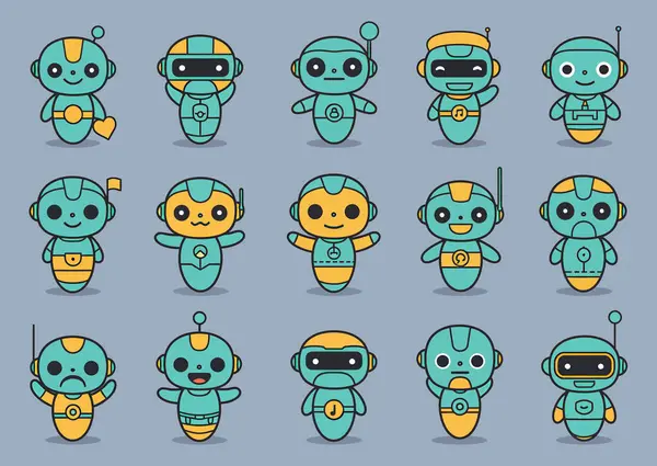 Teknoloji Konseptleri için Şirin Robotlar Dijital İllüzyon Koleksiyonu