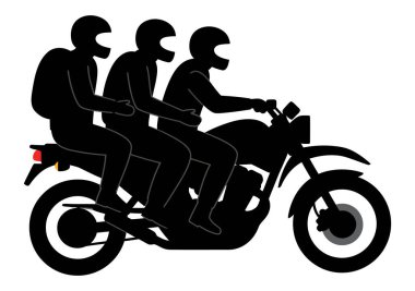 Motosiklet ve Üç Kişinin Silueti Beyaz Arkaplan Karşısında