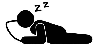 Çubuk bir figür sessizce uyuyor. Kafasını elinde tutuyor.