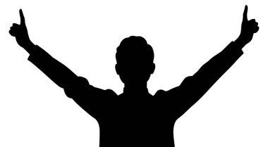 Bir Kişi Silueti Yükseltilmiş Silahlar ve İndeksle Başarı Kutlaması