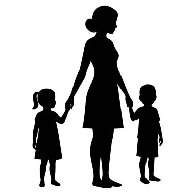 Çocuklarını Tutan Bir Annenin Silueti