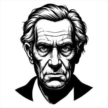 Yoğun Siyah ve Beyaz Portre Düşünceli Yaşlı Bir Adamı Gösteriyor