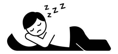 Çubuk figür Z 'lerle Başının Üzerinde Siyah ve Beyaz Uyuyor