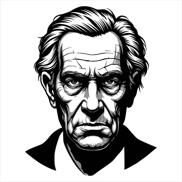 Yoğun Siyah ve Beyaz Portre Düşünceli Yaşlı Bir Adamı Gösteriyor