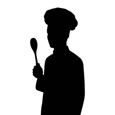 Elinde kaşıkla bir şefin silueti.