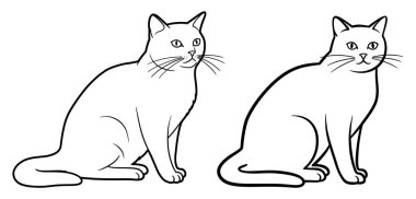 Oturan kedilerin resimlerini çizen iki basit çizgi