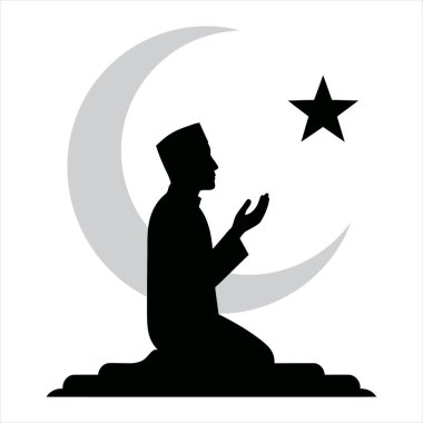 Huzurlu Müslüman Duası Hilal Ay ve Yıldız Altında Siluet