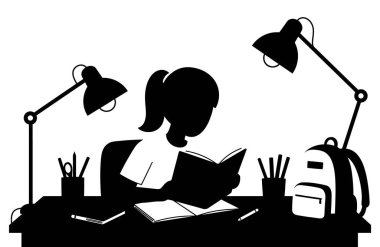 Lambalar Sırt çantası ve Kırtasiye ile Işıklandırılmış Siluet Çalışması