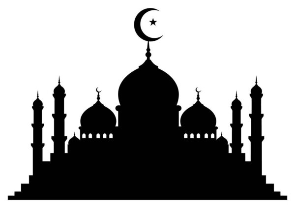 Silhouette of a Grand Mosque with Crescent Moon Symbol