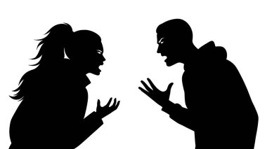 Siluetli bir çift anlaşmazlık ve tartışma yaşıyor.