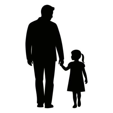 Bir Baba ve Kız Birlikte Yürüyor Siluet Çizim Sanatı
