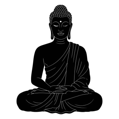 Oturan Buda figürünün silüeti Lotus pozisyonunda meditasyon yapıyor