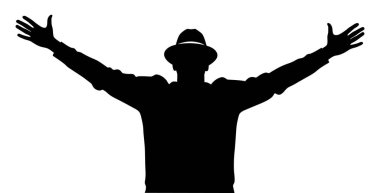 Yükseltilmiş Kollu Şapka ve Ceket Giysisi Olan Kişinin Silueti