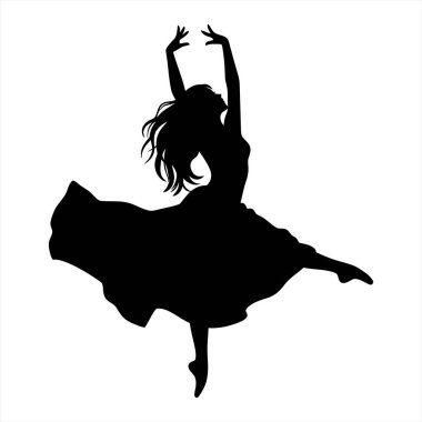 Dalgalı Elbiseli Dansçı Kızın Silueti
