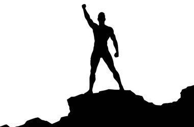 Bir kayanın üstünde duran bir adamın silüeti.