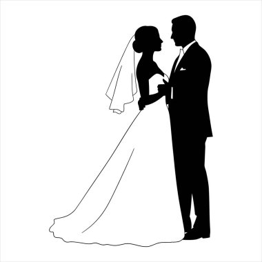 Gelinlik ve Takım Elbise Giyen Siluetli Çift