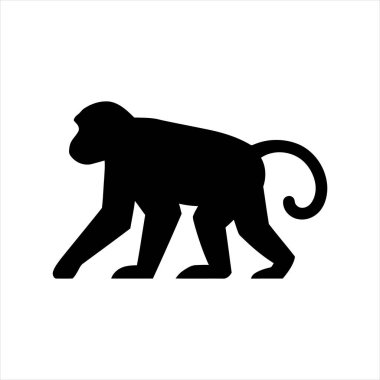 Maymun Silueti Primat Vektör İllüstrasyonu Beyaz Arkaplanda İzole Edildi