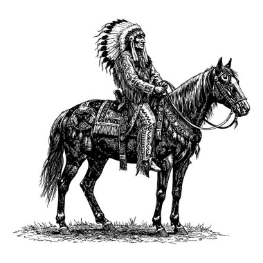 Amerikan yerlilerinin at sırtındaki şeflerinin klasik resimleri.