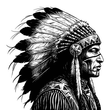 Tam Başlı Amerikan Yerli Şefi Tarihi Kabile Portresi