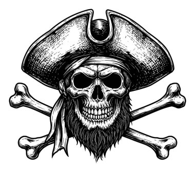 Korsan Kafatası ve Çapraz Kemik Görüntü Siyah ve Beyaz