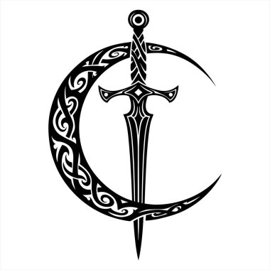 Kılıç ve Hilal Güç Tarihi ve Antik Büyü 'yü sembolize ediyor.