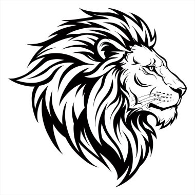 Görkemli Aslan Başı Çizimi Siyah ve Beyaz Mürekkep Çizimi