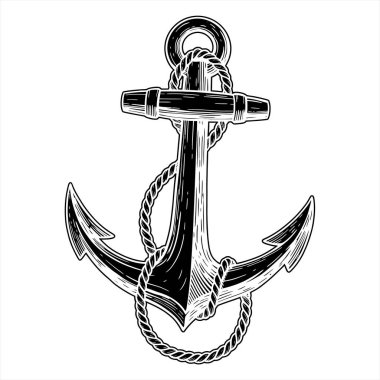 İple Basit Siyah ve Beyaz Denizcilik Sembolü