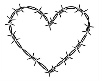 Dikenli telden yapılmış kalp şekli Sevgi acısını yansıtıyor
