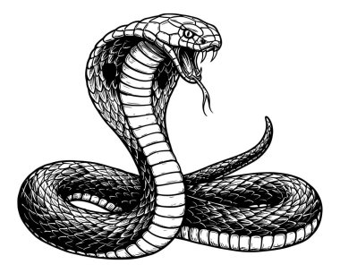 Yılan, el çizimi siyah mürekkep çizimi.