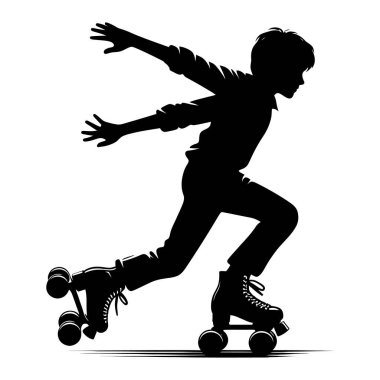 Paten kayan bir oğlanın silueti. Açık havada eğleniyor.