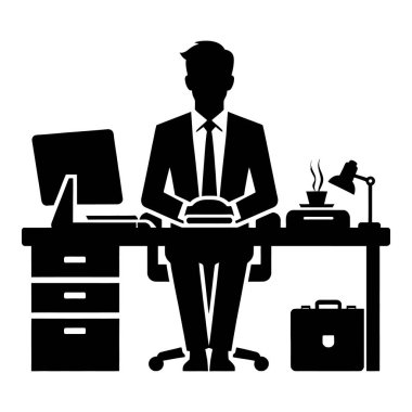 Ofis İşçisi Silüeti Çizimi İşyeri Konseptinde Meşgul