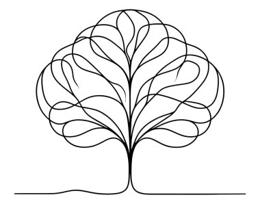 Birçok yuvarlak dalı olan soyut ağacı resmeden zarif bir çizgi.