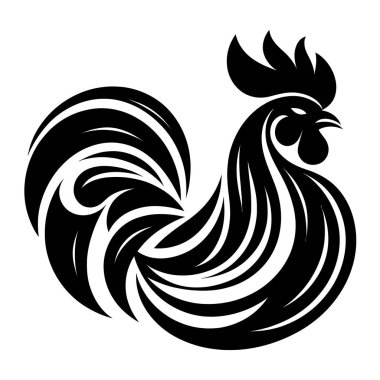 Tavuk Horozu Silüeti Vektörü Siyah ve Beyaz Görüntü Grafiği