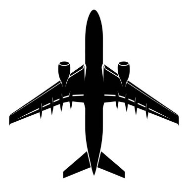 Siyah ve Beyaz Üst Görünümlü Uçak Silueti