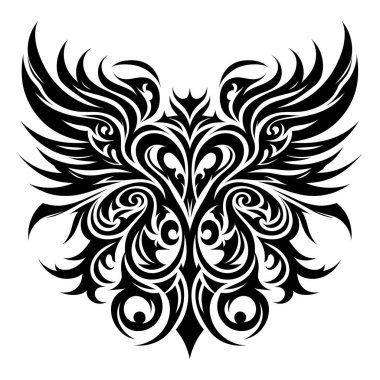 Kanatlı, soyut Siyah ve Beyaz Dövme Tasarımı