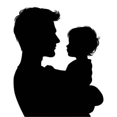 Şefkatli bir anda Baba ve Çocuğun Silueti