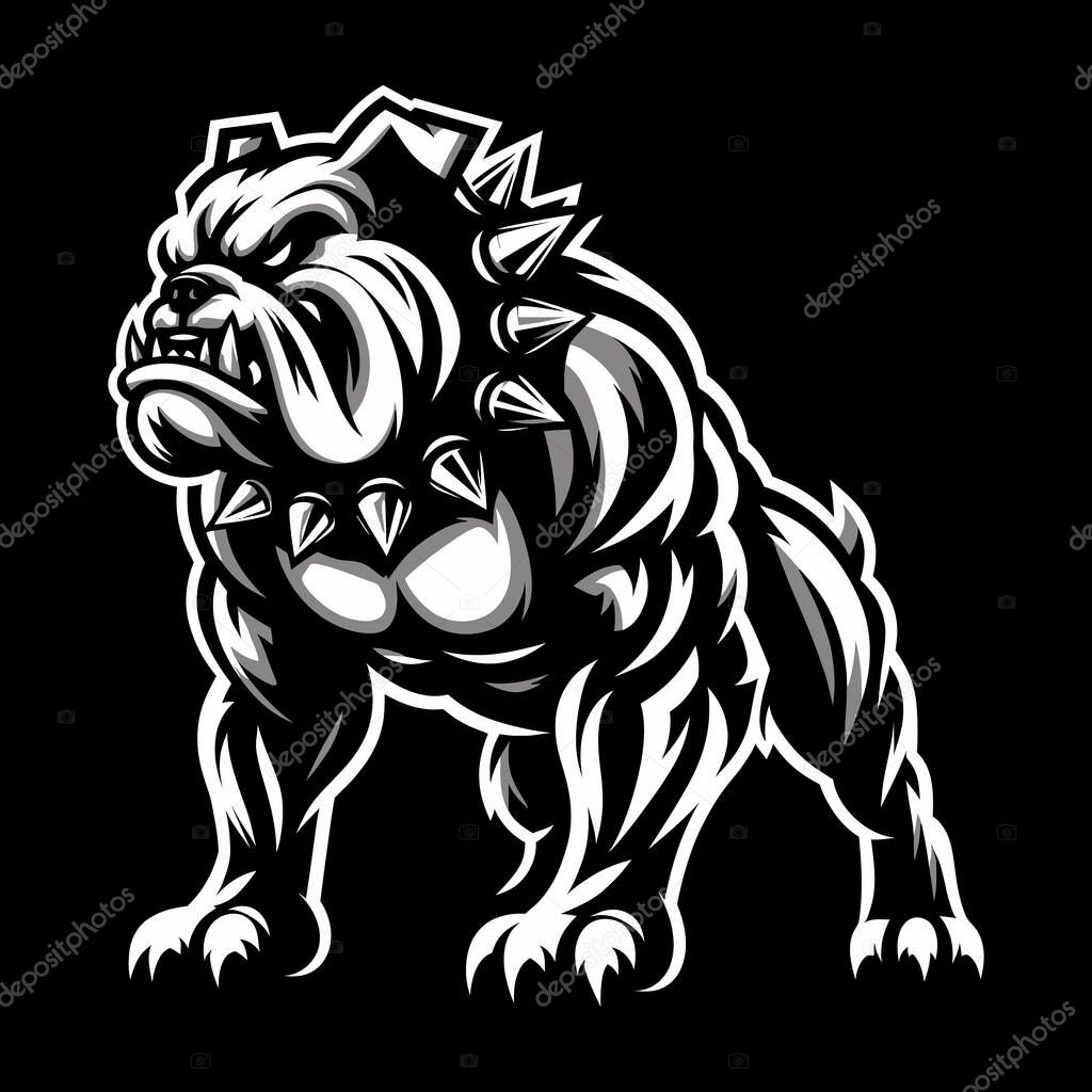Ferocious Bulldog with Spiked Collar Symbolizing Strength and Power