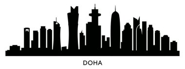 Doha Skyline Siyah Siluet Şehir Manzarası Büyük Binalar