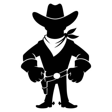 Şapkalı ve bandanalı bir kovboyun silueti elleri kalçalarının üzerinde vahşi batıda savaşmaya hazırdı.